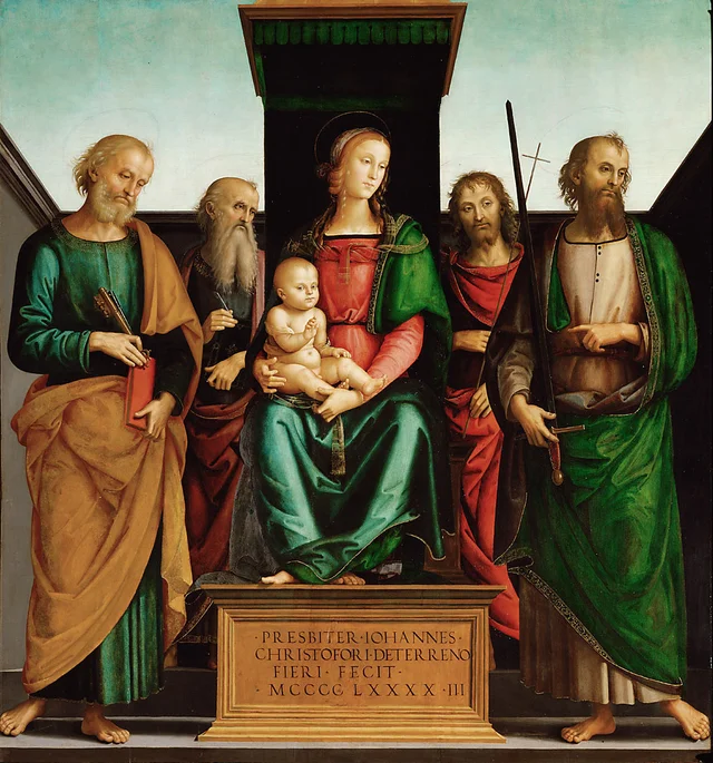 Maria mit Kind und den Hll. Petrus, Johannes Evangelist (?), Johannes d. Täufer und Paulus
