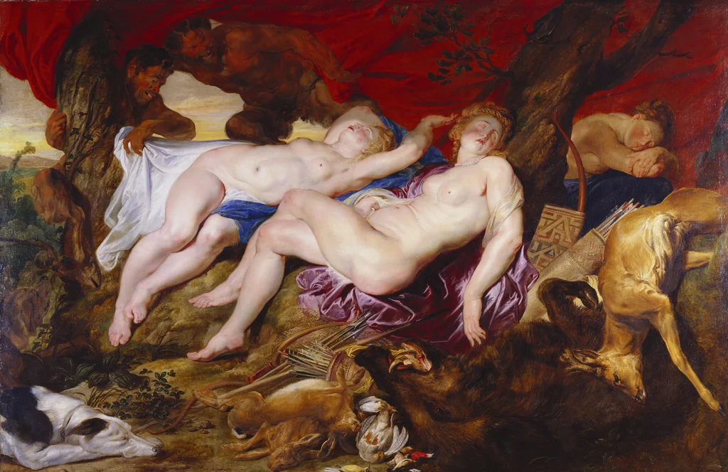 Diane et ses nymphes épiées par des satyres