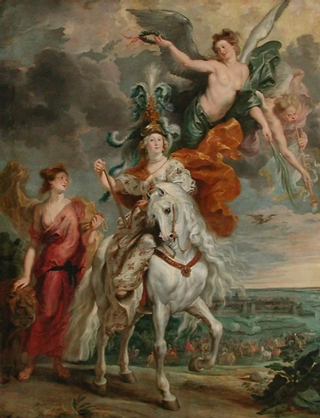 Equestrian portrait of Mary de' Medici (1575-1642) and the triumph at Juliers, ca. 1622-1625