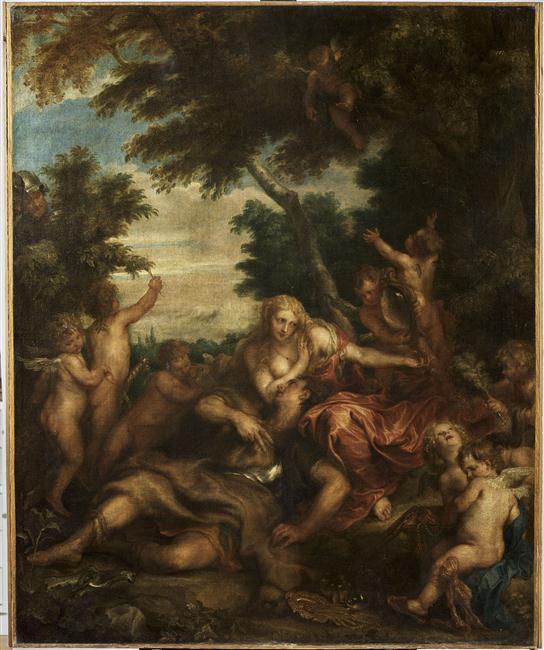 Rinaldo and Armida as lovers observed by Ubaldo and Carlo