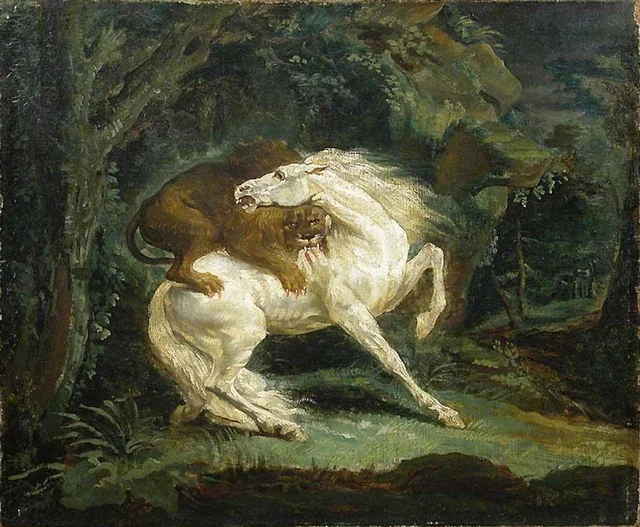 Horse Attacked by a Lion
