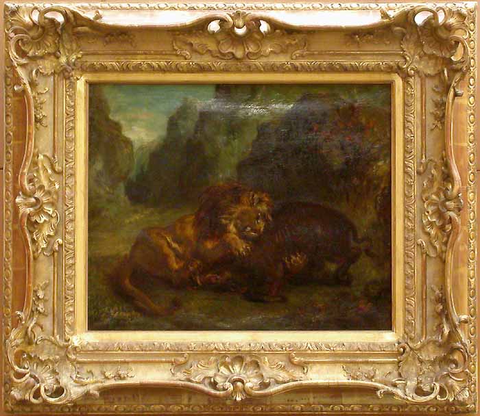 Löwe und Wildschwein