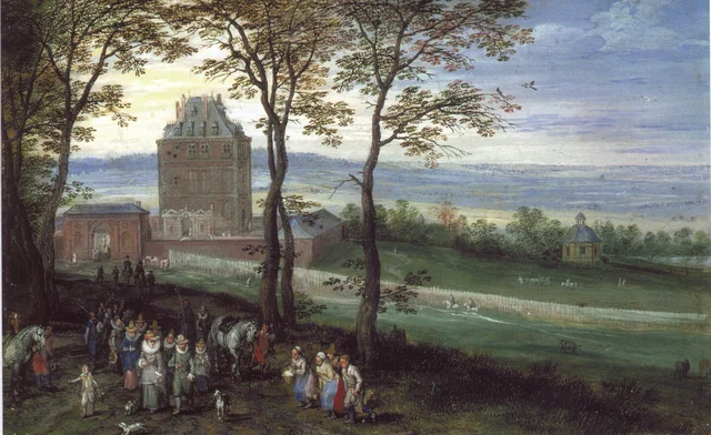 Archduke Albrecht and Isabella before Castle Mariemont