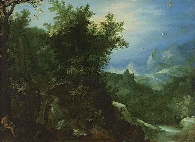 Woodland landscape with St Jerome