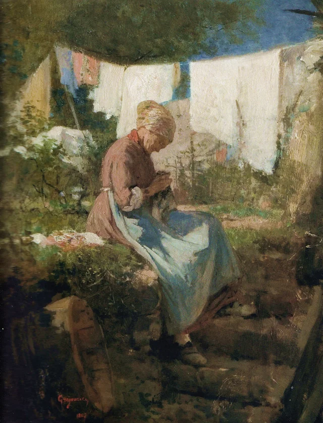 Old Woman Mending