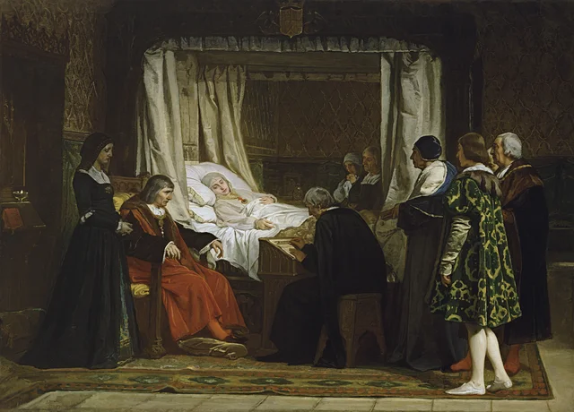 Queen Isabel la Católica dictating her last will and testament