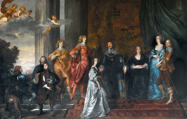 Portrait of Philip Herbert,4th Earl of Pembroke, his second wife Lady Anne Clifford,14th Baroness of Clifford and his surviving children by his first marriage and Lady Mary Villiers