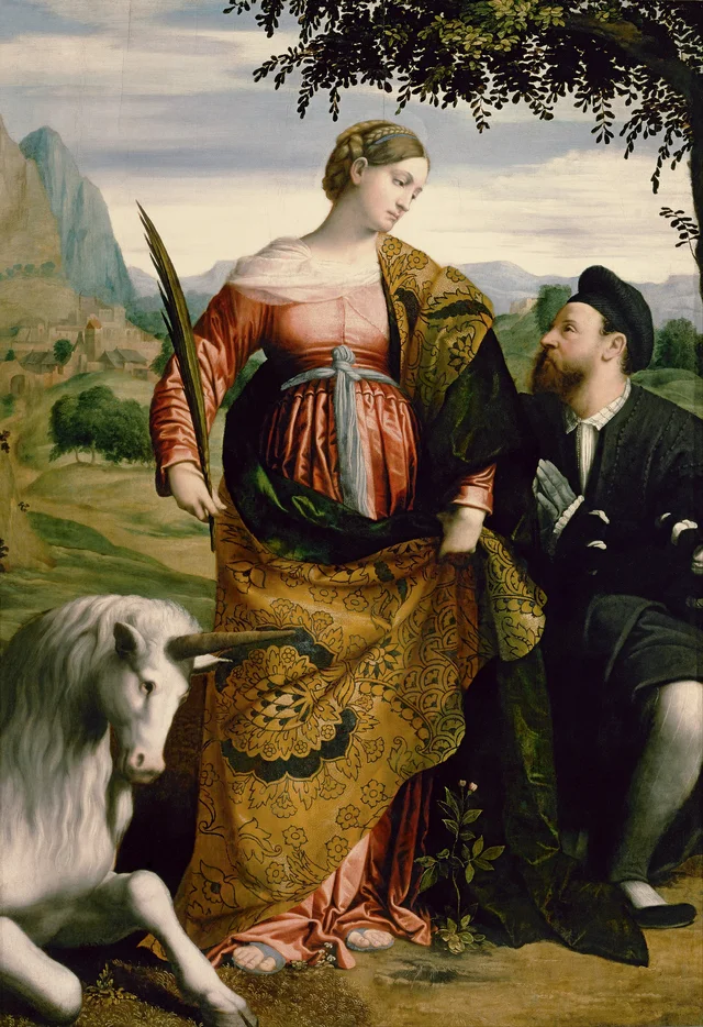 Saint Justina with the Unicorn, Venerated by a Patron