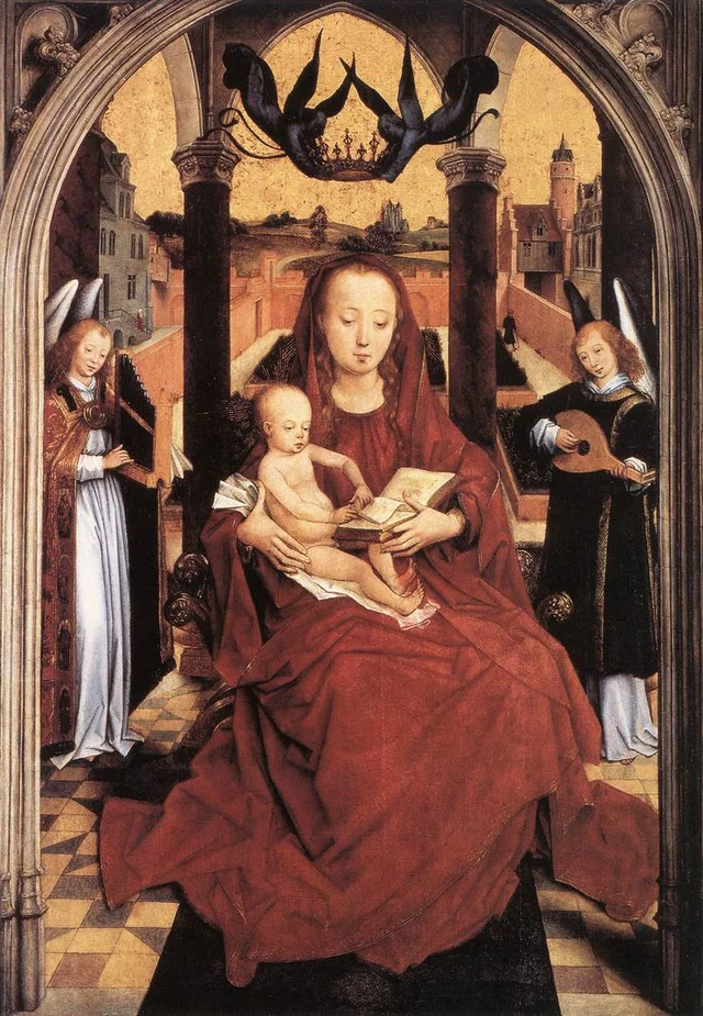 Thronende Madonna mit Kind und zwei musizierenden Engeln