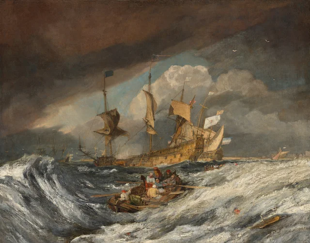 Bateaux transportant des ancres vers les navires de guerre hollandais