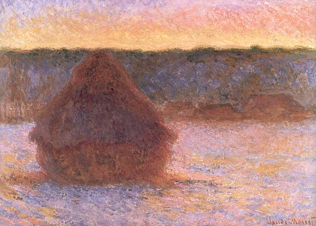 夕日と霜、積み藁