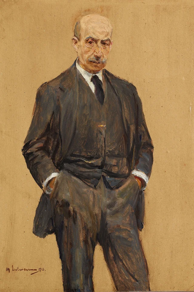 Self-portrait, standing in three-quarter figure, both hands in trouser pockets (Selbstbildnis, stehend in Dreiviertelfigur, beide Hände in den Hosentaschen)