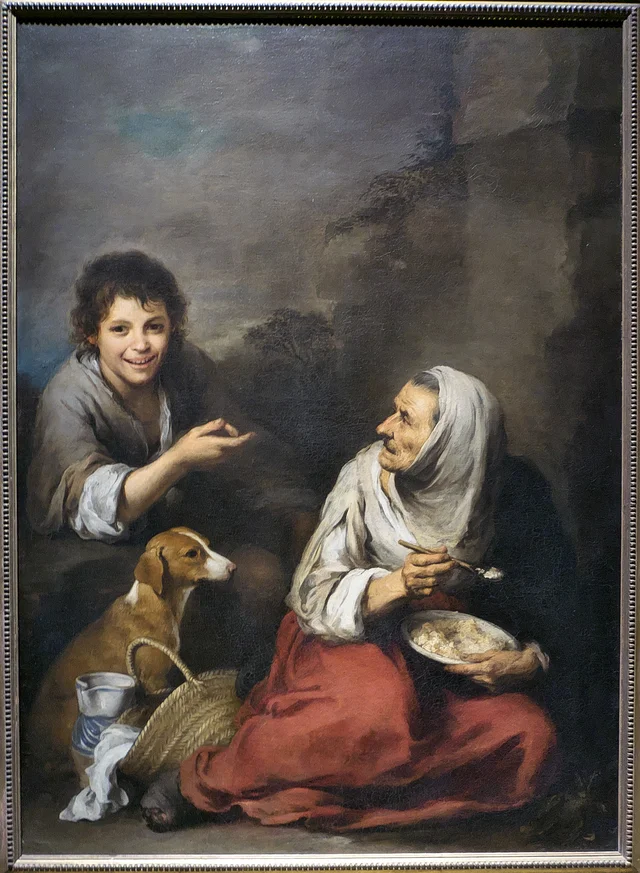 An Urchin mocking an Old Woman eating Migas