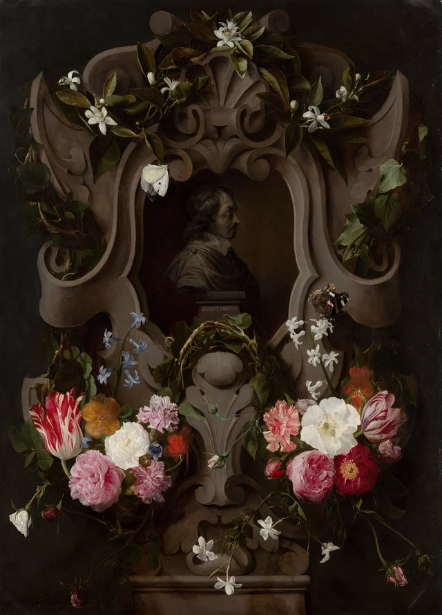 Bust of Constantijn Huygens Surrounded by a Garland of Flowers (1596–1687)