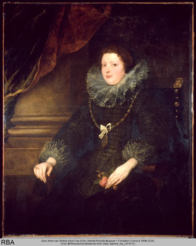 Portrait of a seated lady with roses, wearing a medal