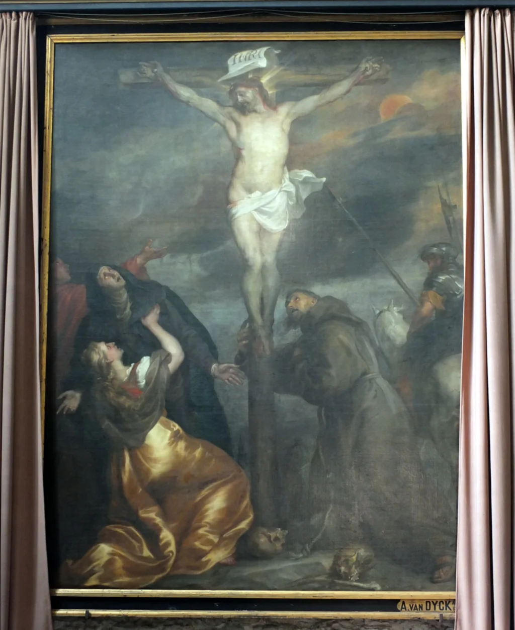 Christus am Kreuz mit der Jungfrau Maria und Heiligen