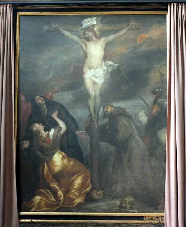 Christus am Kreuz mit der Jungfrau Maria und Heiligen