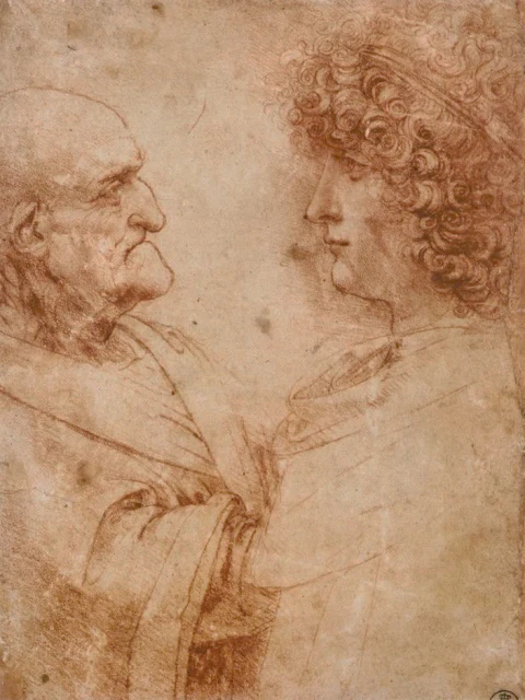 Studies of an Old Man and a Youth (Salai?) in Profile, Facing each Other