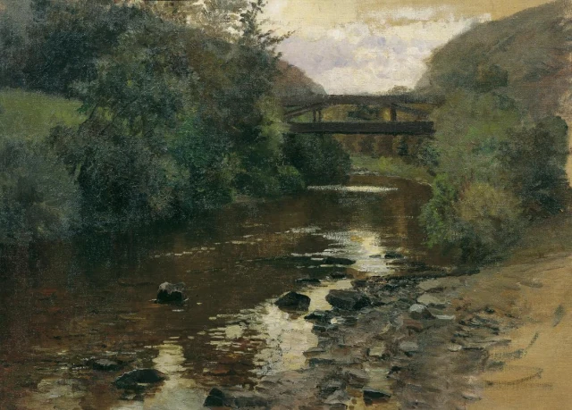 Forest River with Bridge