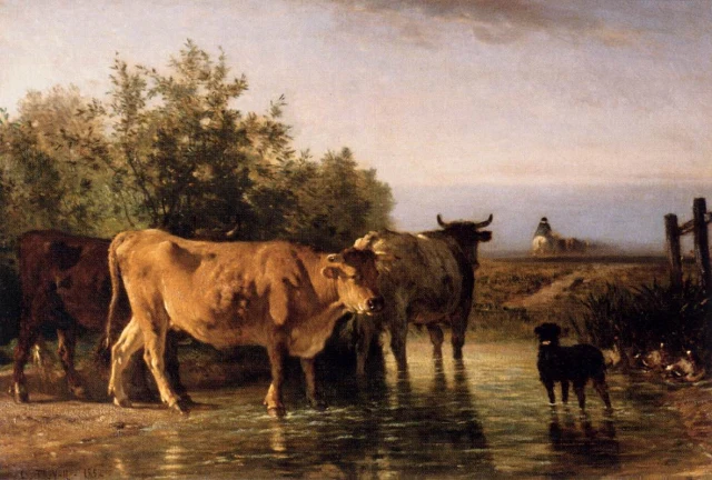 Herd Crossing a Ford