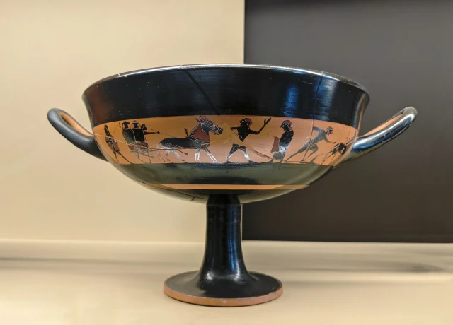 Attic Black-Figure Band Cup with Ploughing and Sowing Scenes