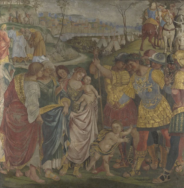 Coriolanus persuaded by his Family to spare Rome