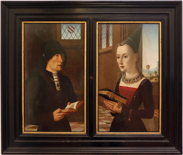 A Pair of Altarpiece Shutters: Portraits of Pierantonio Bandini Baroncelli and His Wife; Reverse in grisaille: The Annunciation