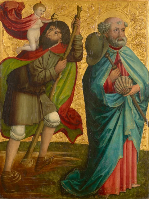 Saints Christopher and James the Greater (interior); The Annunciation (exterior): left wing of the Pretschlaipfer Triptych