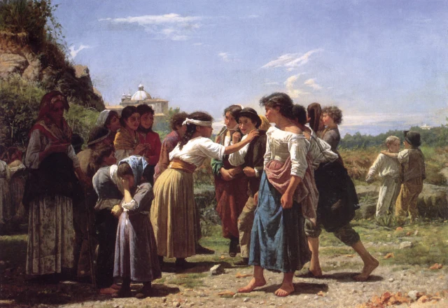 Niños jugando a la gallina ciega