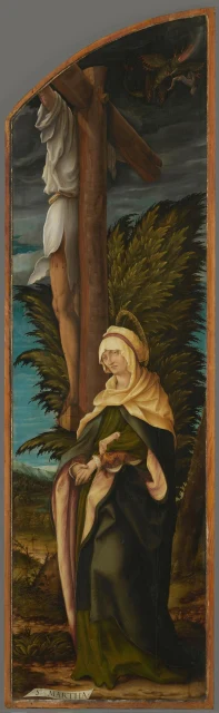 Crucifixion Altarpiece, Right Wing, Inner Face: The Bad Thief and St Martha