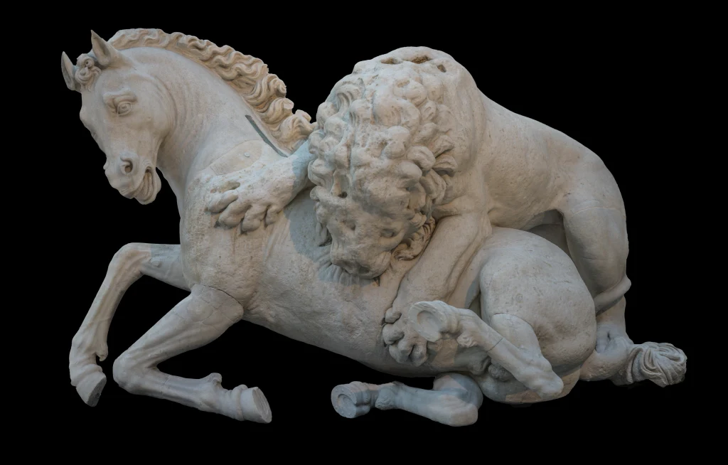 Lion attaquant un cheval