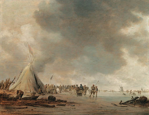 A Frozen River with Skaters