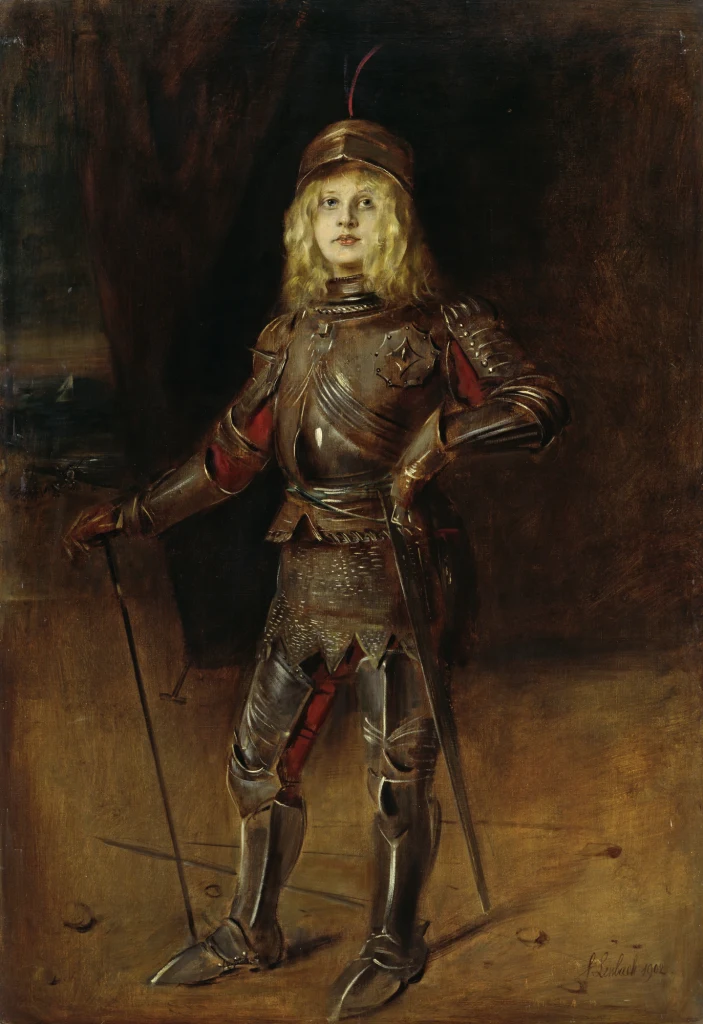 Marion Lenbach in armatura da cavaliere