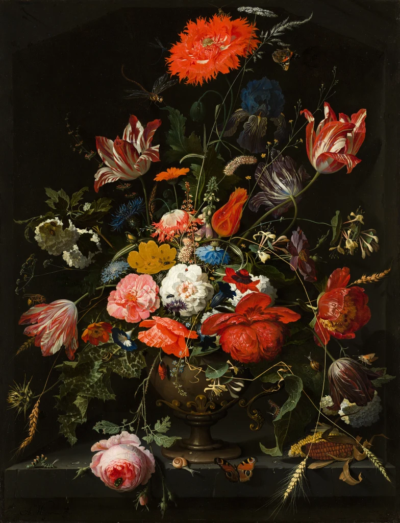 Flowers in a Metal Vase