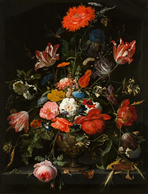 Flowers in a Metal Vase