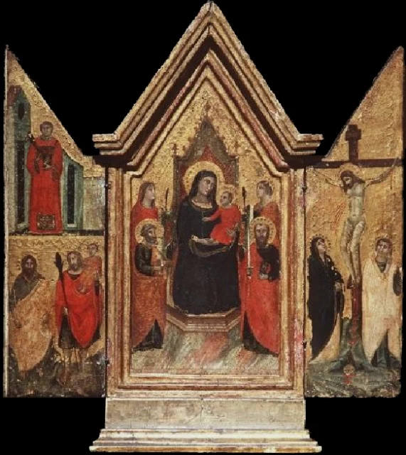 Crucifixion, Madonna, and saints