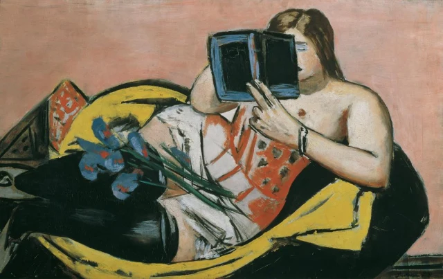Reclining Woman with Book and Irises