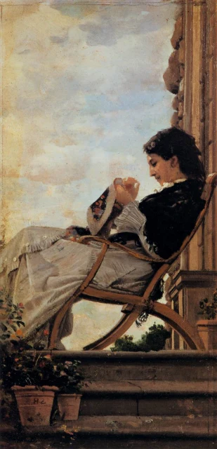 Lady Working on the Terrace