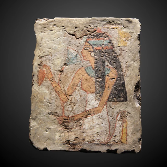 Wall Painting Fragment with a Seated Woman Smelling a Lotus Flower