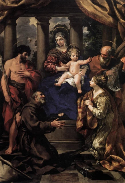 Maria mit Kind und den Heiligen Johannes dem Täufer, Felix von Cantalice, Andreas und Katharina von Alexandrien
