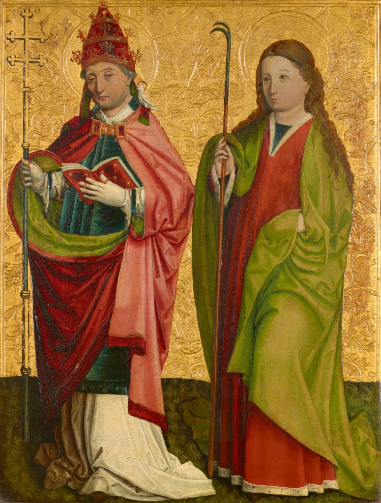 Santos Gregorio y Ágata (interior); Santos Erasmo y Bárbara (exterior): ala derecha del tríptico Pretschlaipfer