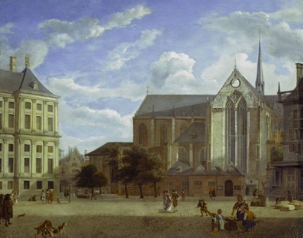 Der Dam in Amsterdam mit dem Rathaus und der Nieuwe Kerk
