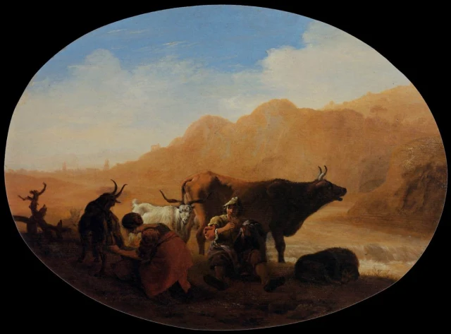 The Herdsmen: Woman Milking a Goat and a Flute Player